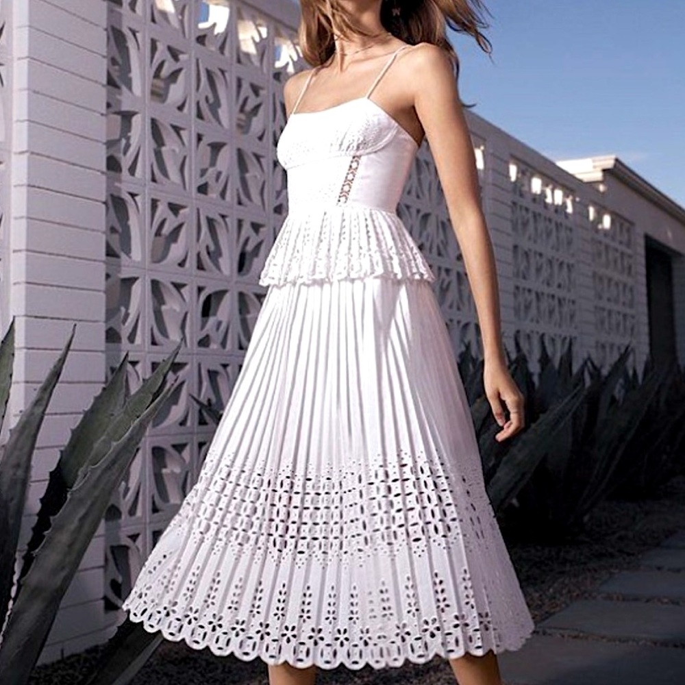 Gianni Bini Lana White Eyelet Peplum Lace Dress